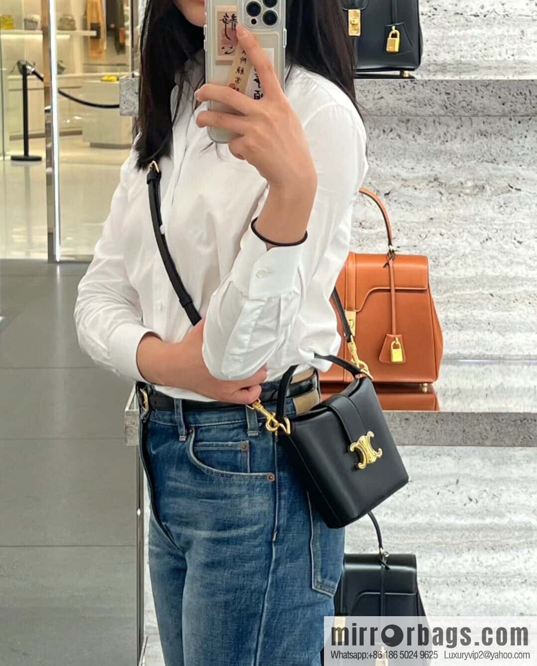[Premium quality, all-steel hardware] CELIN_E TRIOMPHE mini cowhide bucket bag model: 10k943