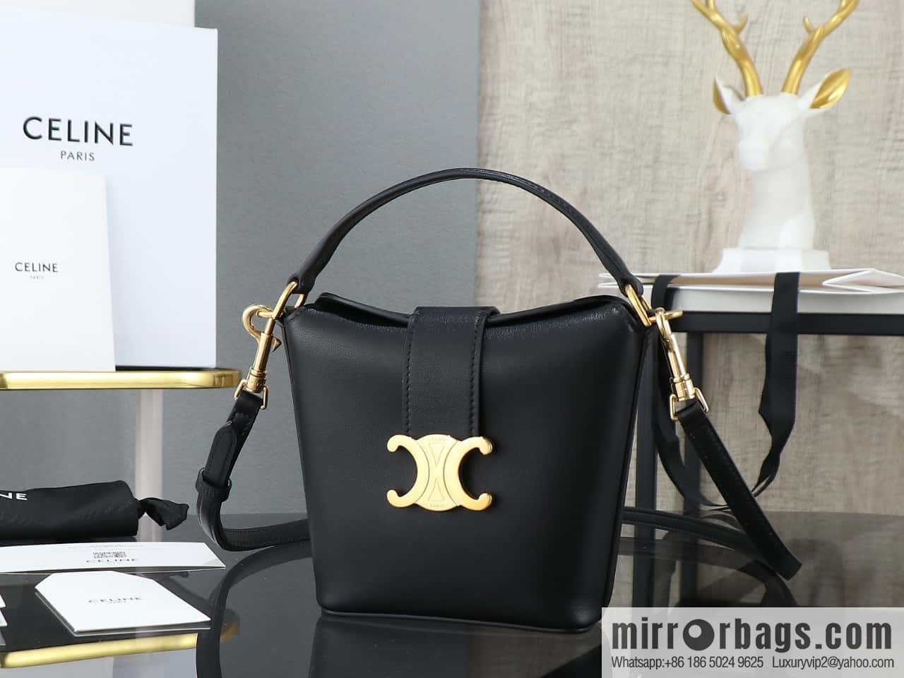 [Premium quality, all-steel hardware] CELIN_E TRIOMPHE mini cowhide bucket bag model: 10k943