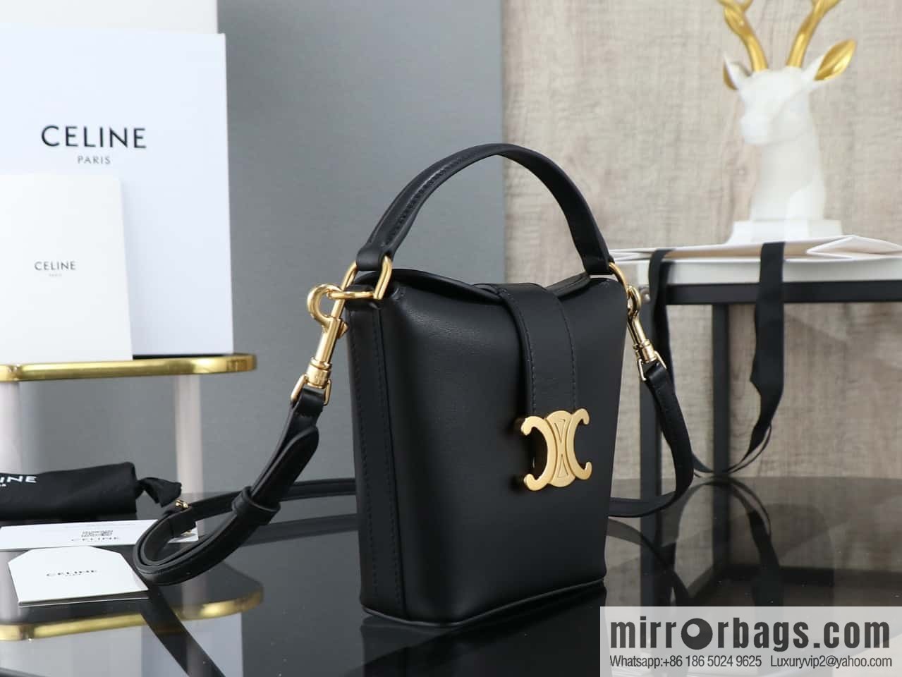 [Premium quality, all-steel hardware] CELIN_E TRIOMPHE mini cowhide bucket bag model: 10k943