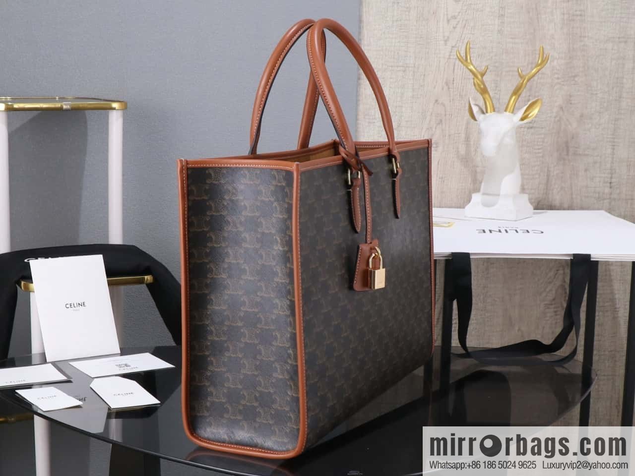 [Premium grade, all-steel hardware] CELIN-E CABAS TRIOMPHE TOTE logo printed cow leather horizontal handbag number: 194342CS8.27FX