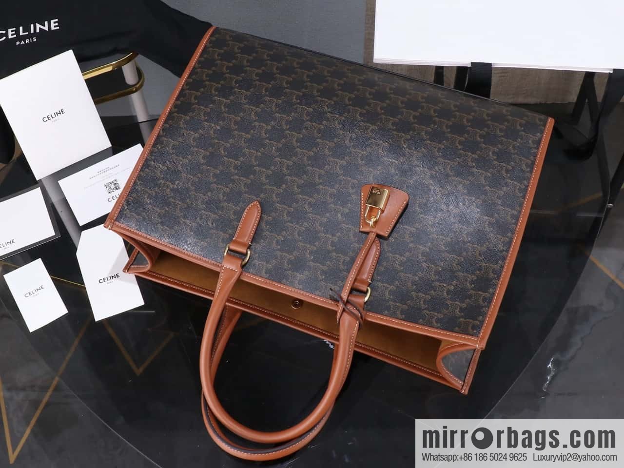 [Premium grade, all-steel hardware] CELIN-E CABAS TRIOMPHE TOTE logo printed cow leather horizontal handbag number: 194342CS8.27FX