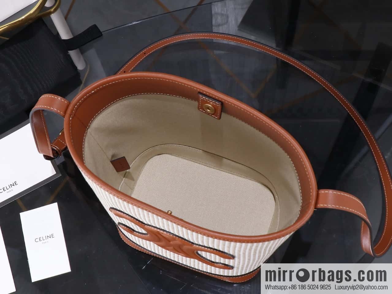[Premium all-steel hardware] CUIR TRIOMPHE small smooth cowhide with linen fabric bucket bag number: 198243