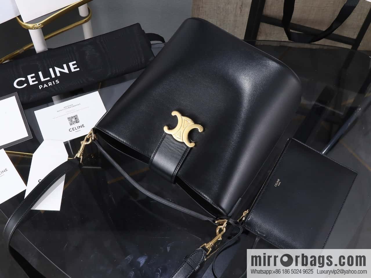 [Premium all-steel hardware] 24s new Louise bucket bag CELINE LOUISE medium smooth cow leather handbag No.: 116613FX9.38NO