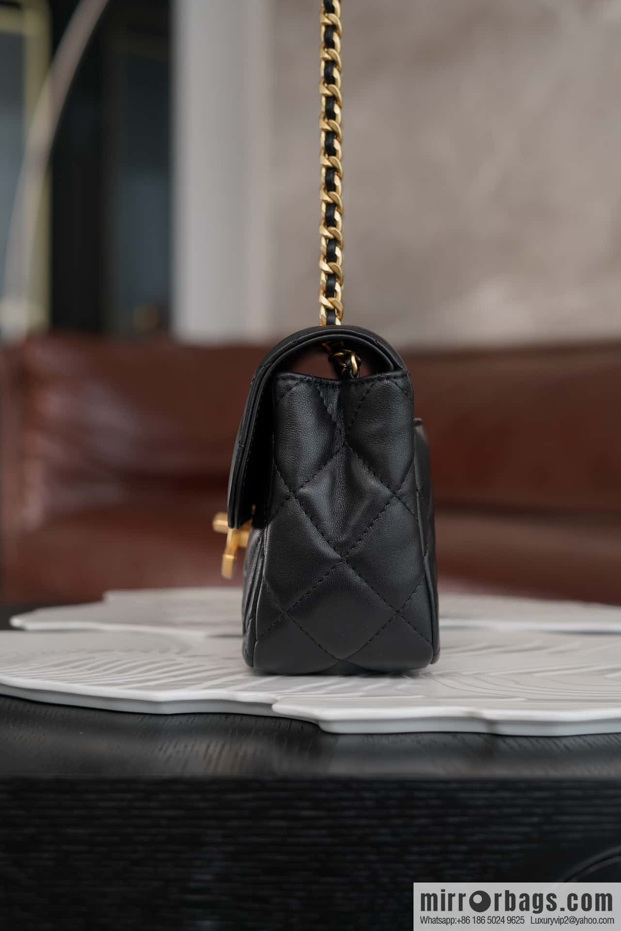 CHANEL Double 𝐂 𝒍𝒐𝒈𝒐 cover bag, black gold, genuine leather AS5026 B17620 94305
