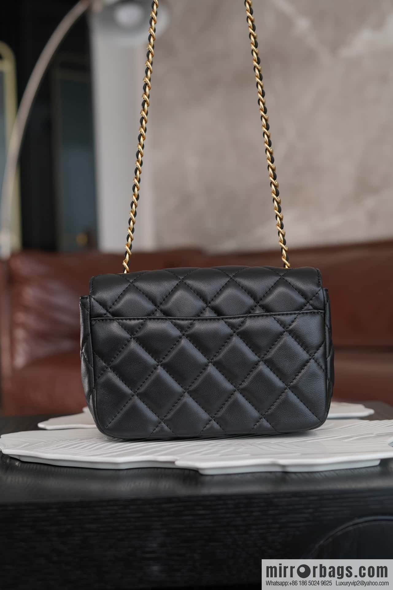 CHANEL Double 𝐂 𝒍𝒐𝒈𝒐 cover bag, black gold, genuine leather AS5026 B17620 94305