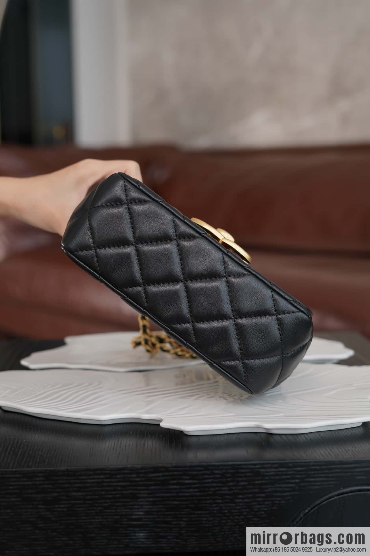 CHANEL Double 𝐂 𝒍𝒐𝒈𝒐 cover bag, black gold, genuine leather AS5026 B17620 94305