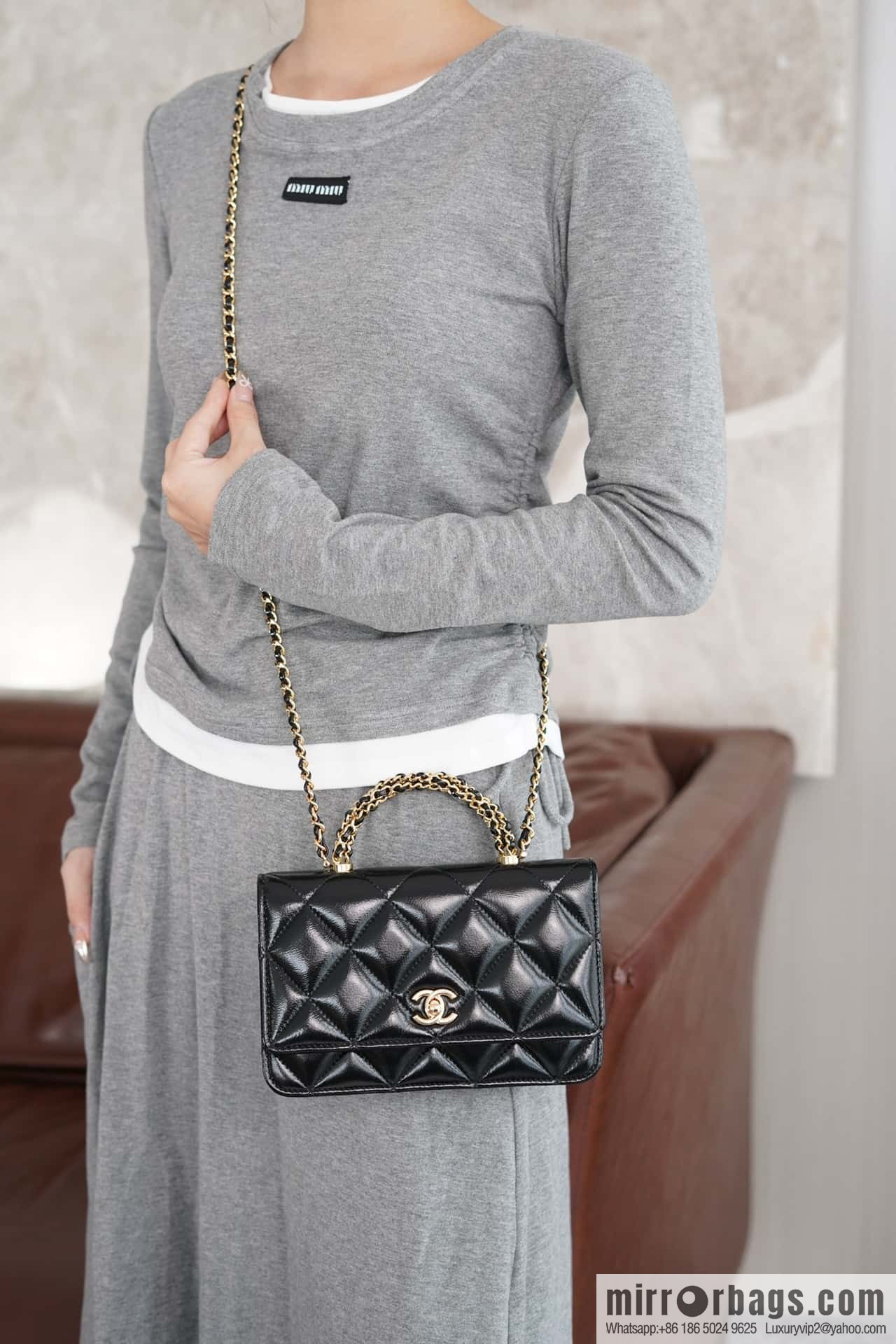 CHANEL Flap New thick chain handle Woc black ➿ AP4166 B17675 94305