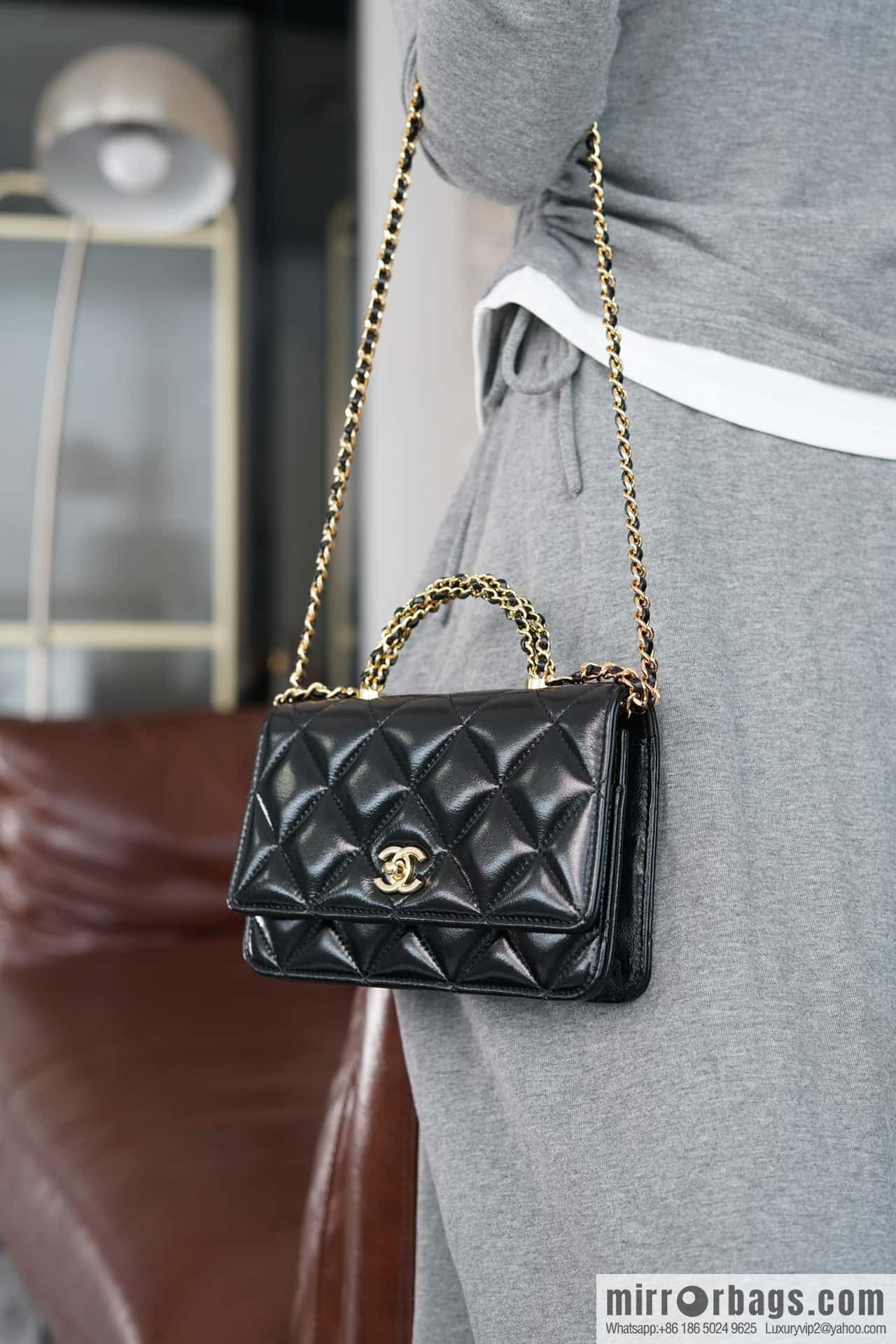 CHANEL Flap New thick chain handle Woc black ➿ AP4166 B17675 94305
