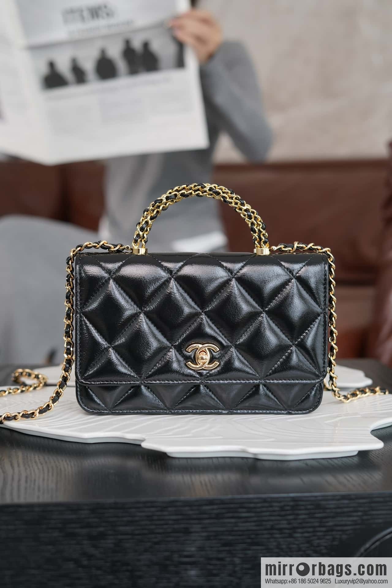 CHANEL Flap New thick chain handle Woc black ➿ AP4166 B17675 94305