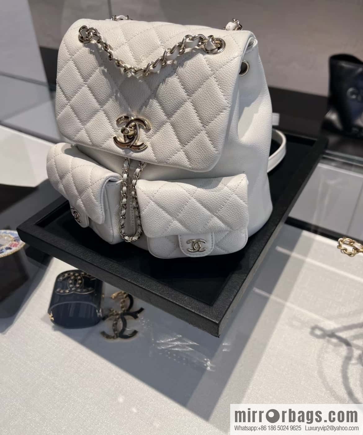 CHANEL Duma backpack, genuine leather, white AS3860.