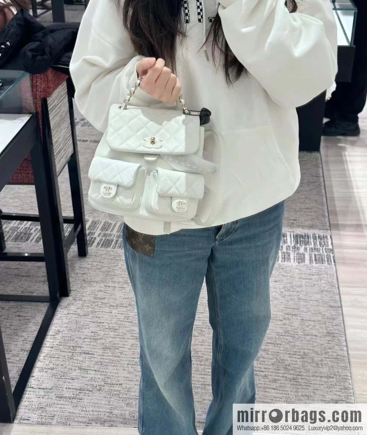 CHANEL Duma backpack, genuine leather, white AS3860.