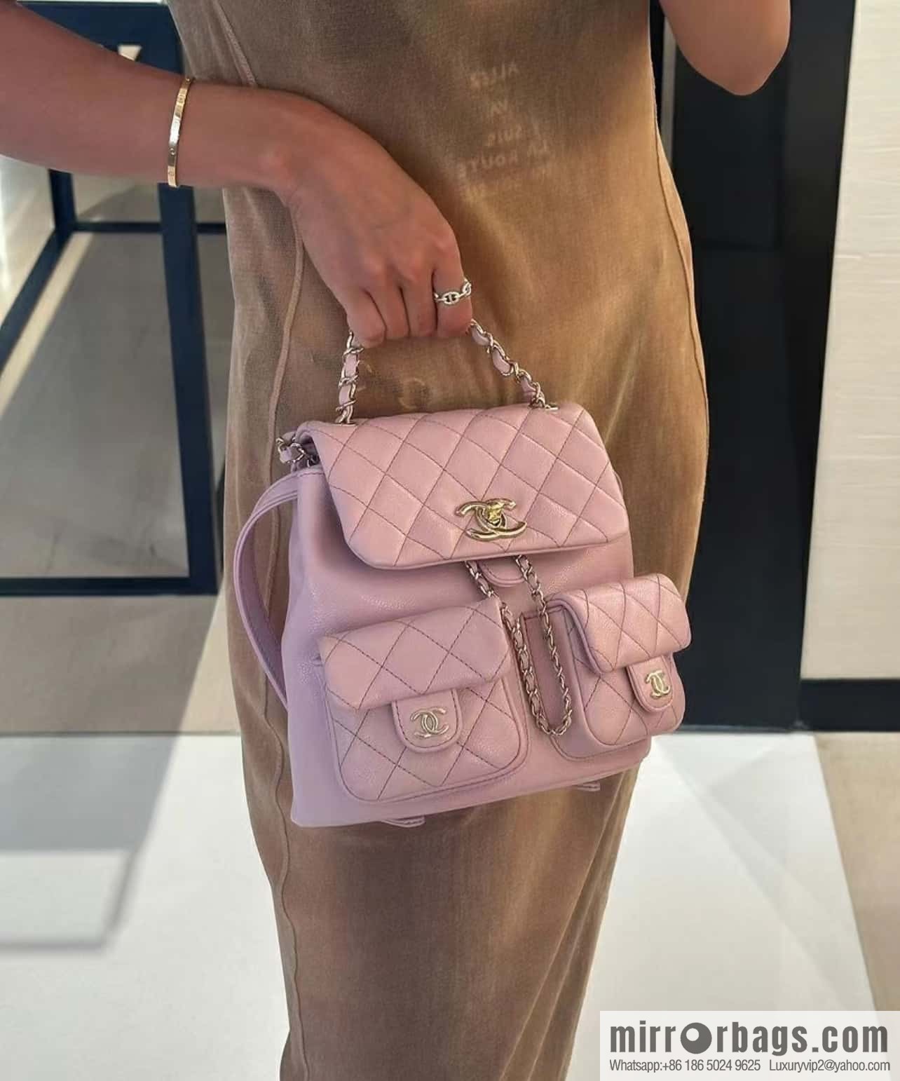 CHANEL Duma backpack, genuine leather, pink medium AS3860.