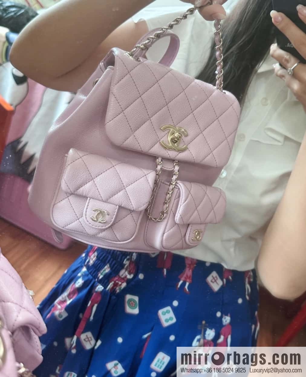 CHANEL Duma backpack, genuine leather, pink medium AS3860.