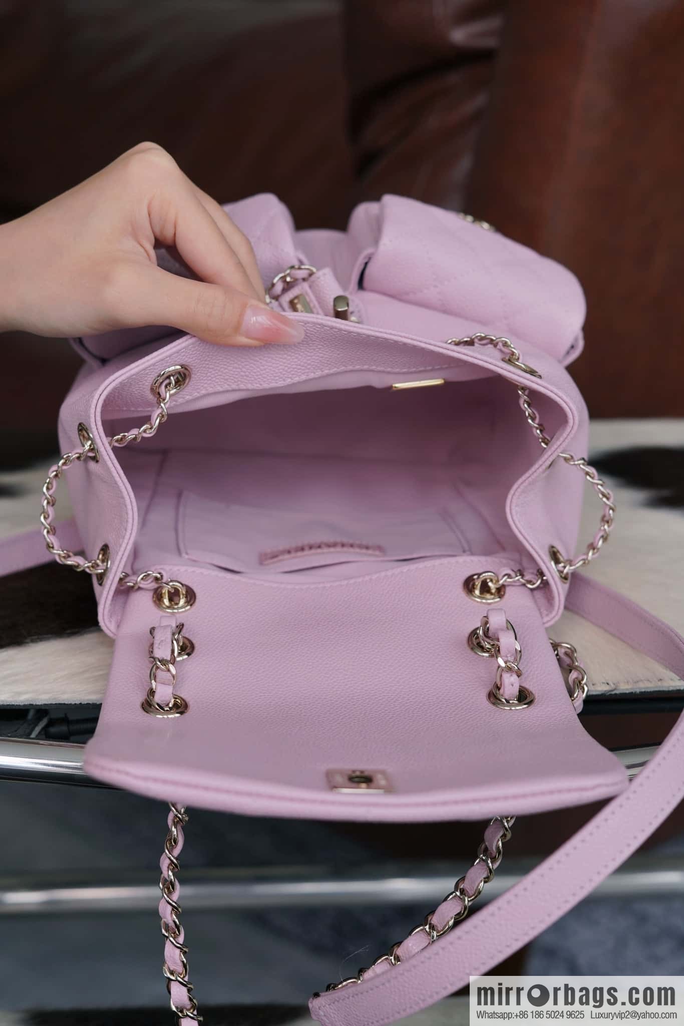 CHANEL Duma backpack, genuine leather, pink medium AS3860.