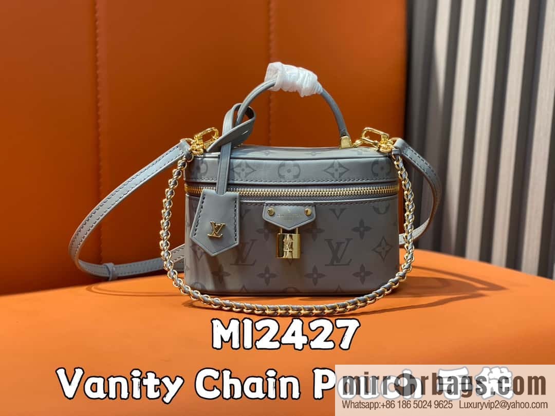 [Original order boutique] M12427 shark gray silk screen printing, full leather chain bag series Vanity Chain Pouch handbag