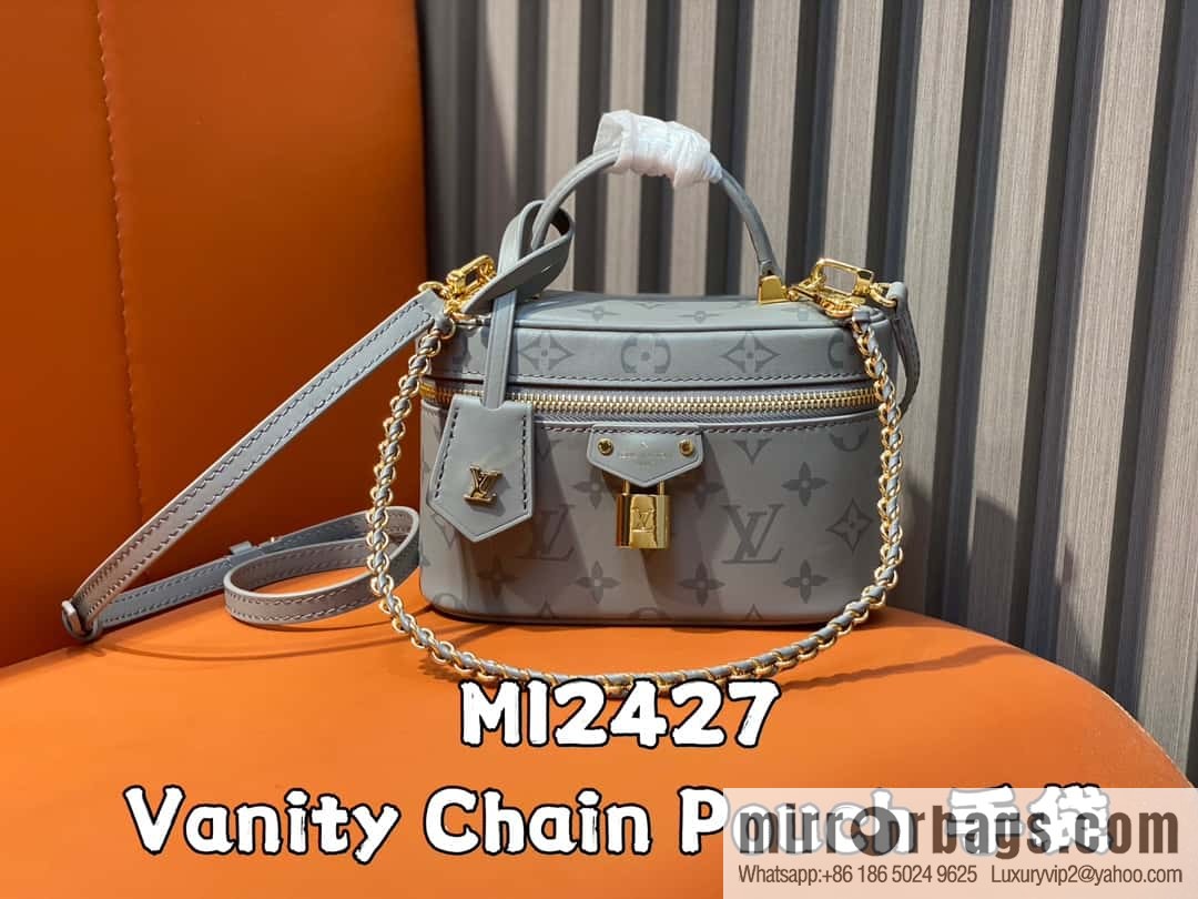 [Original order boutique] M12427 shark gray silk screen printing, full leather chain bag series Vanity Chain Pouch handbag