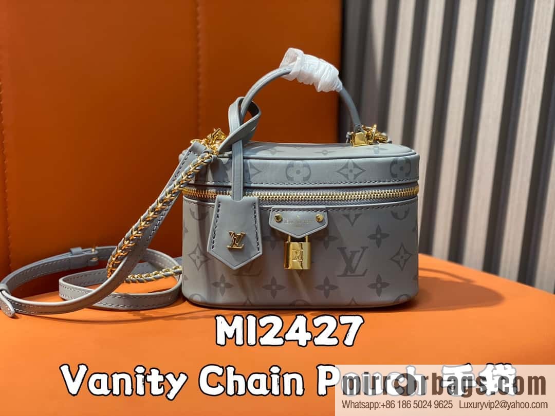 [Original order boutique] M12427 shark gray silk screen printing, full leather chain bag series Vanity Chain Pouch handbag
