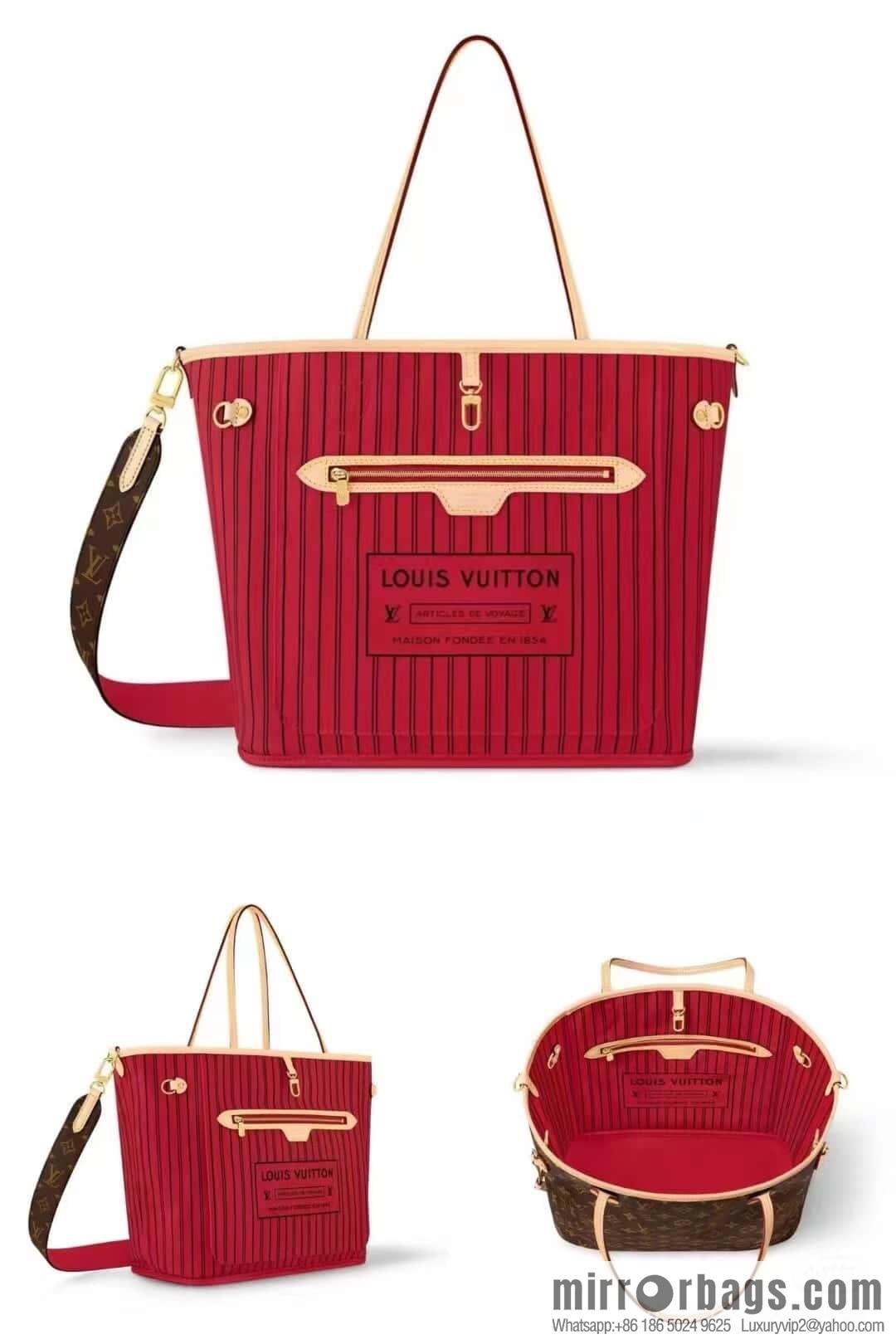 [Original order boutique] M12096 old flower red, double-sided available, variable code chip version, shopping bag series NEVERFULL medium handbag