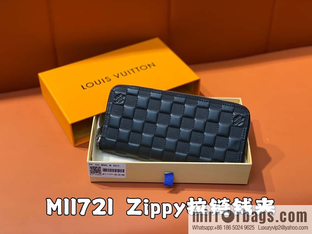 [Original order boutique] M11721 black embossed (plaid) full leather single zipper wallet series Zippy zipper wallet M60017 11721 black