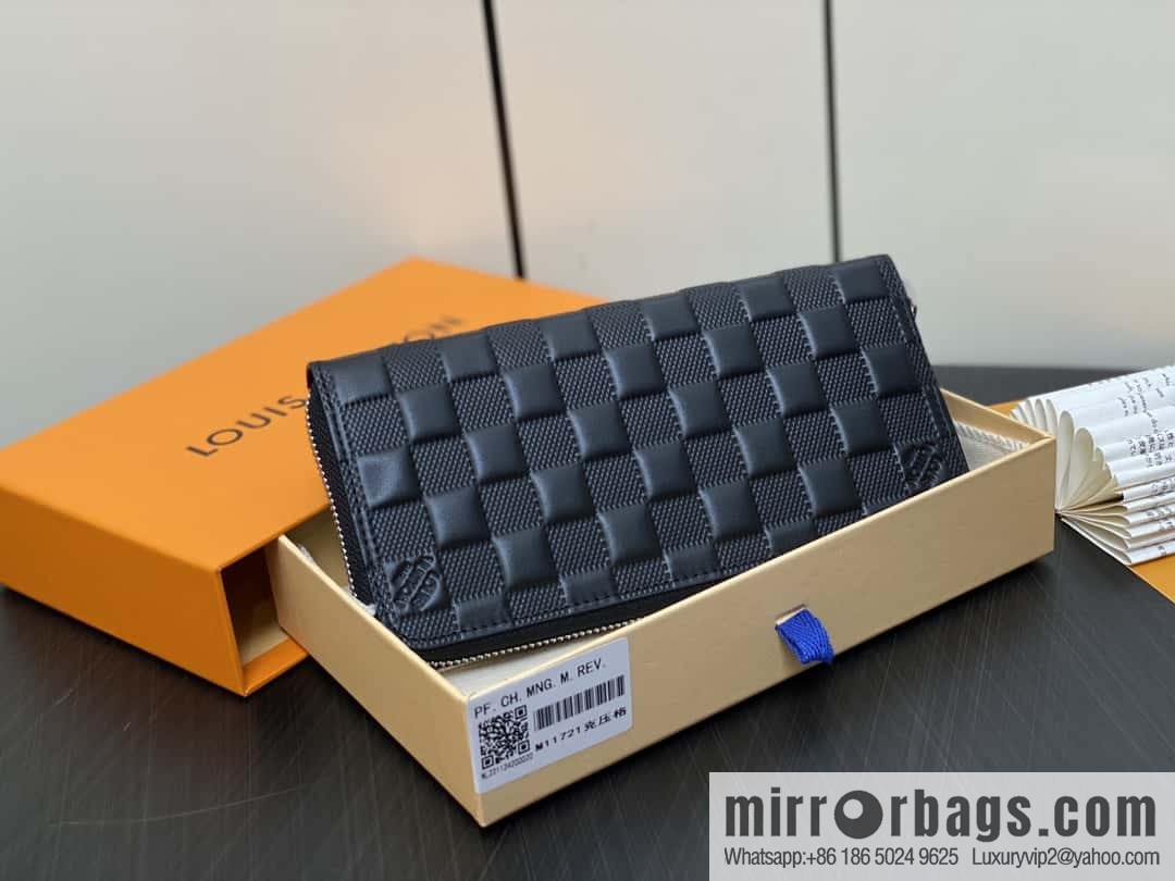 [Original order boutique] M11721 black embossed (plaid) full leather single zipper wallet series Zippy zipper wallet M60017 11721 black