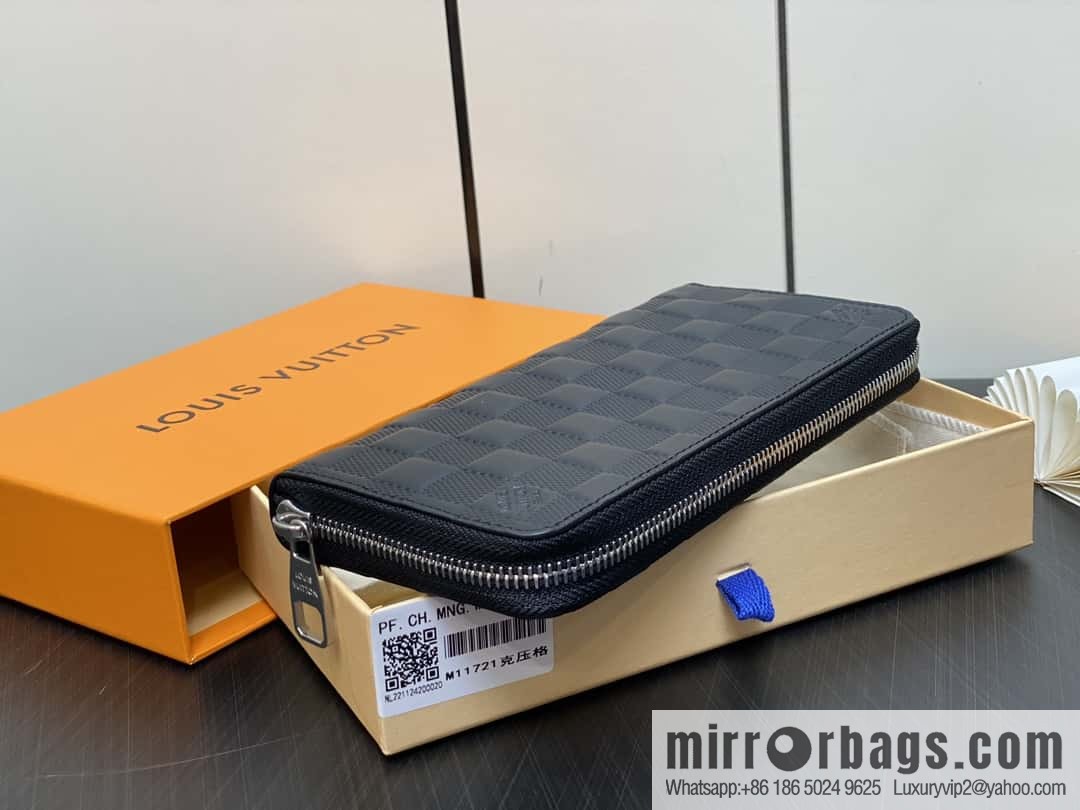 [Original order boutique] M11721 black embossed (plaid) full leather single zipper wallet series Zippy zipper wallet M60017 11721 black