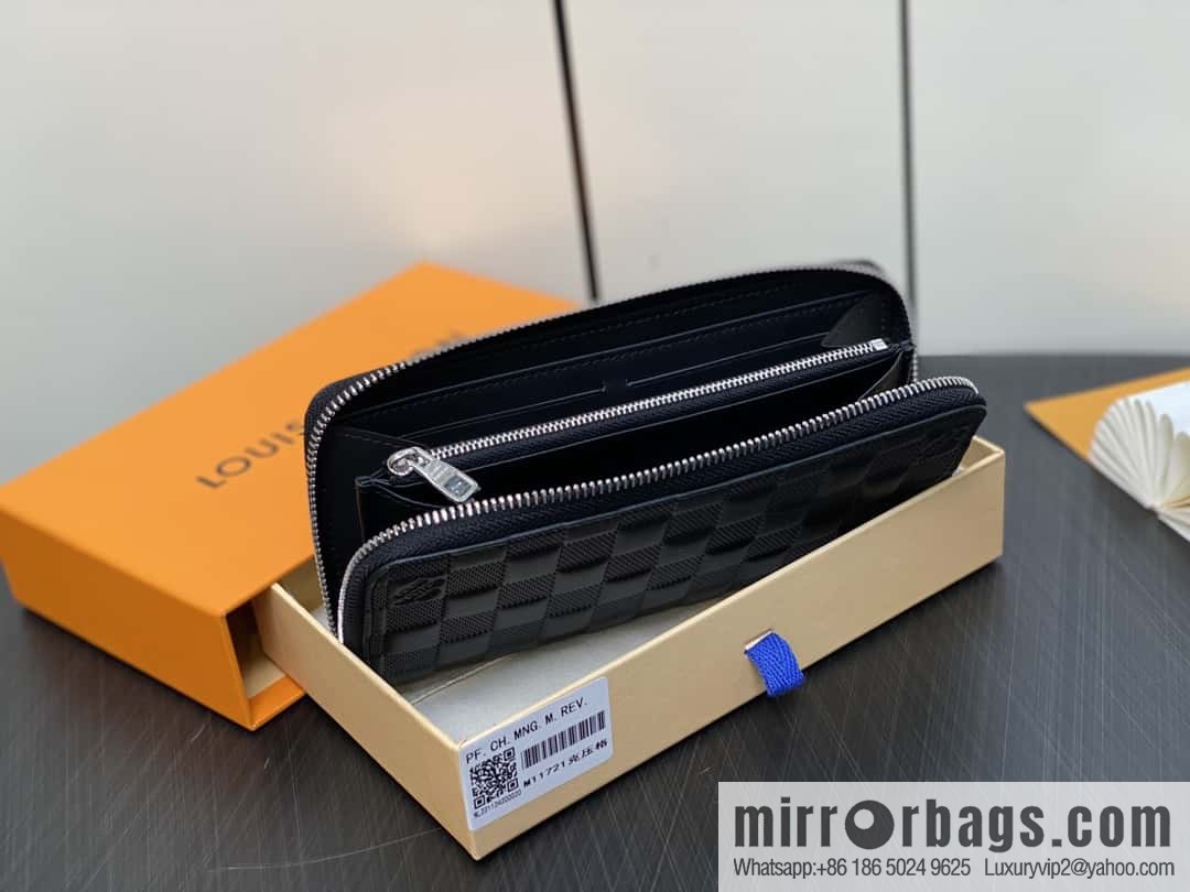 [Original order boutique] M11721 black embossed (plaid) full leather single zipper wallet series Zippy zipper wallet M60017 11721 black