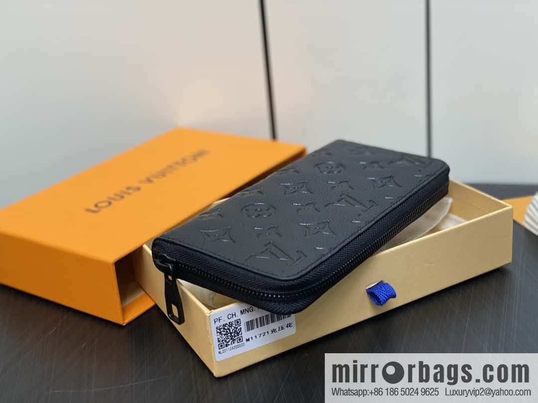 [Original order boutique] M11721 black embossed (lychee pattern) full leather single zipper wallet series Zippy zipper wallet M60017 11721 black