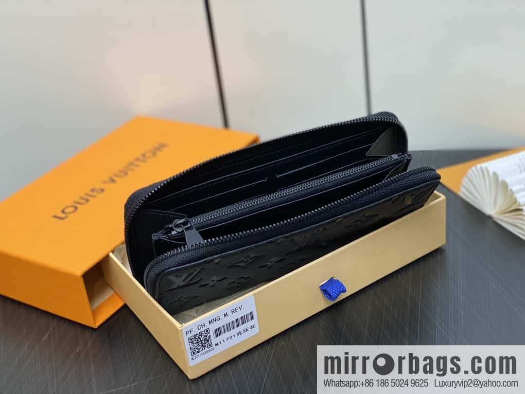 [Original order boutique] M11721 black embossed (lychee pattern) full leather single zipper wallet series Zippy zipper wallet M60017 11721 black