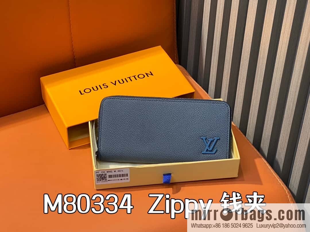 [Original single boutique] M80334 blue, full leather single zipper wallet series, this horizontal Zippy wallet.