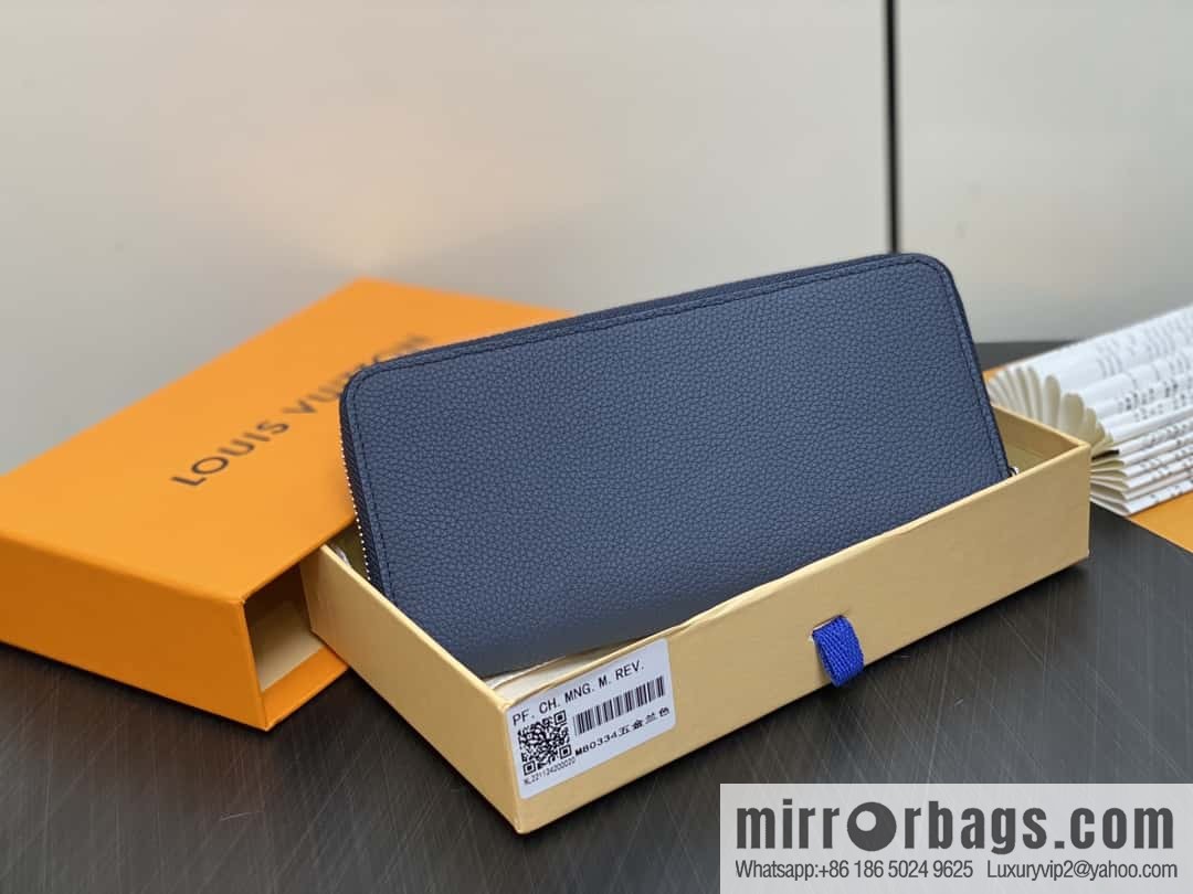 [Original single boutique] M80334 blue, full leather single zipper wallet series, this horizontal Zippy wallet.