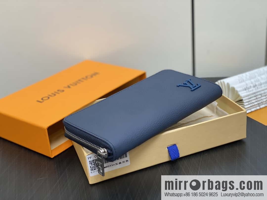 [Original single boutique] M80334 blue, full leather single zipper wallet series, this horizontal Zippy wallet.