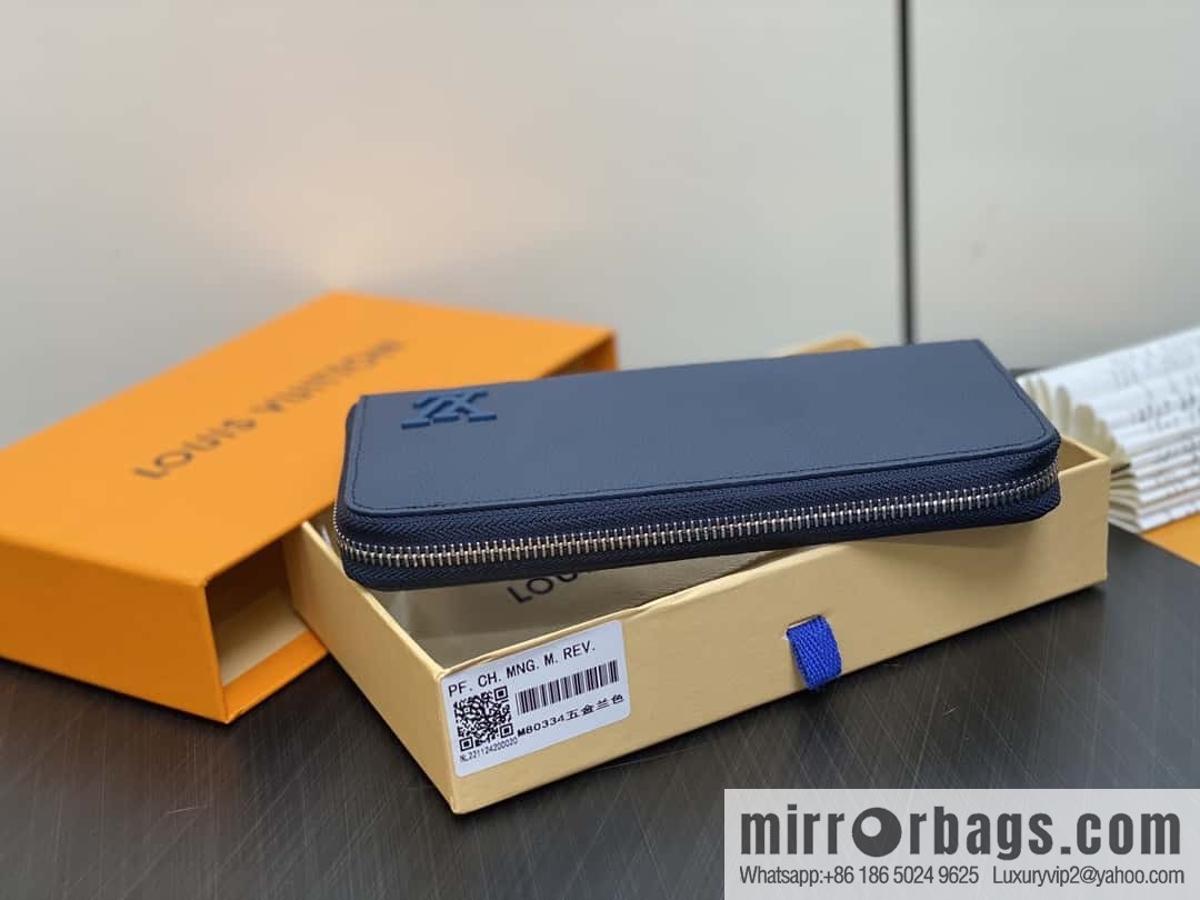 [Original single boutique] M80334 blue, full leather single zipper wallet series, this horizontal Zippy wallet.
