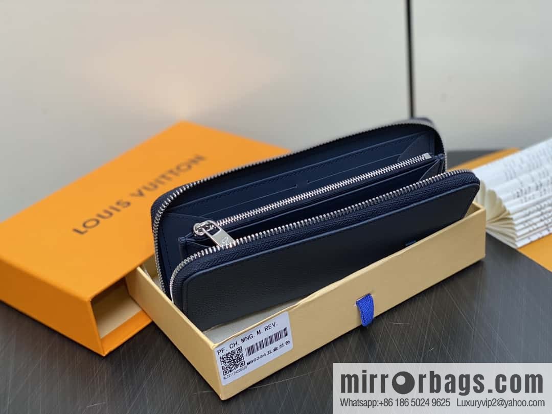 [Original single boutique] M80334 blue, full leather single zipper wallet series, this horizontal Zippy wallet.