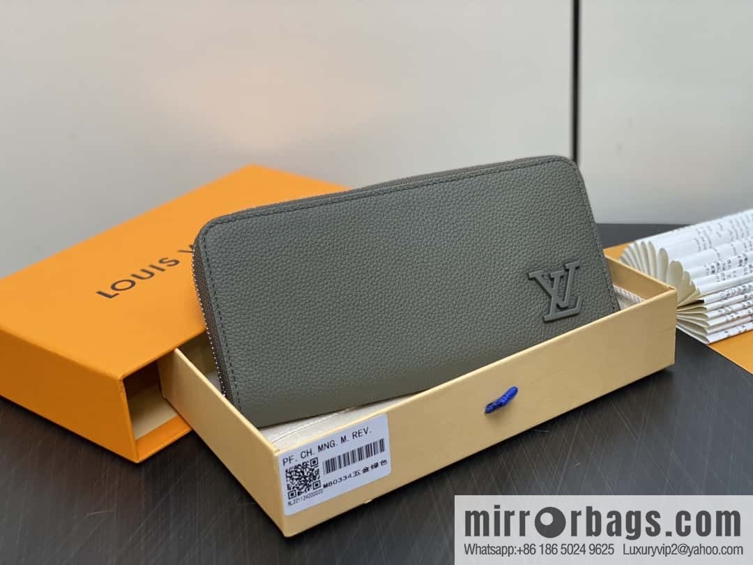 [Original single boutique] M80334 green full leather single zipper wallet series, this horizontal Zippy wallet.