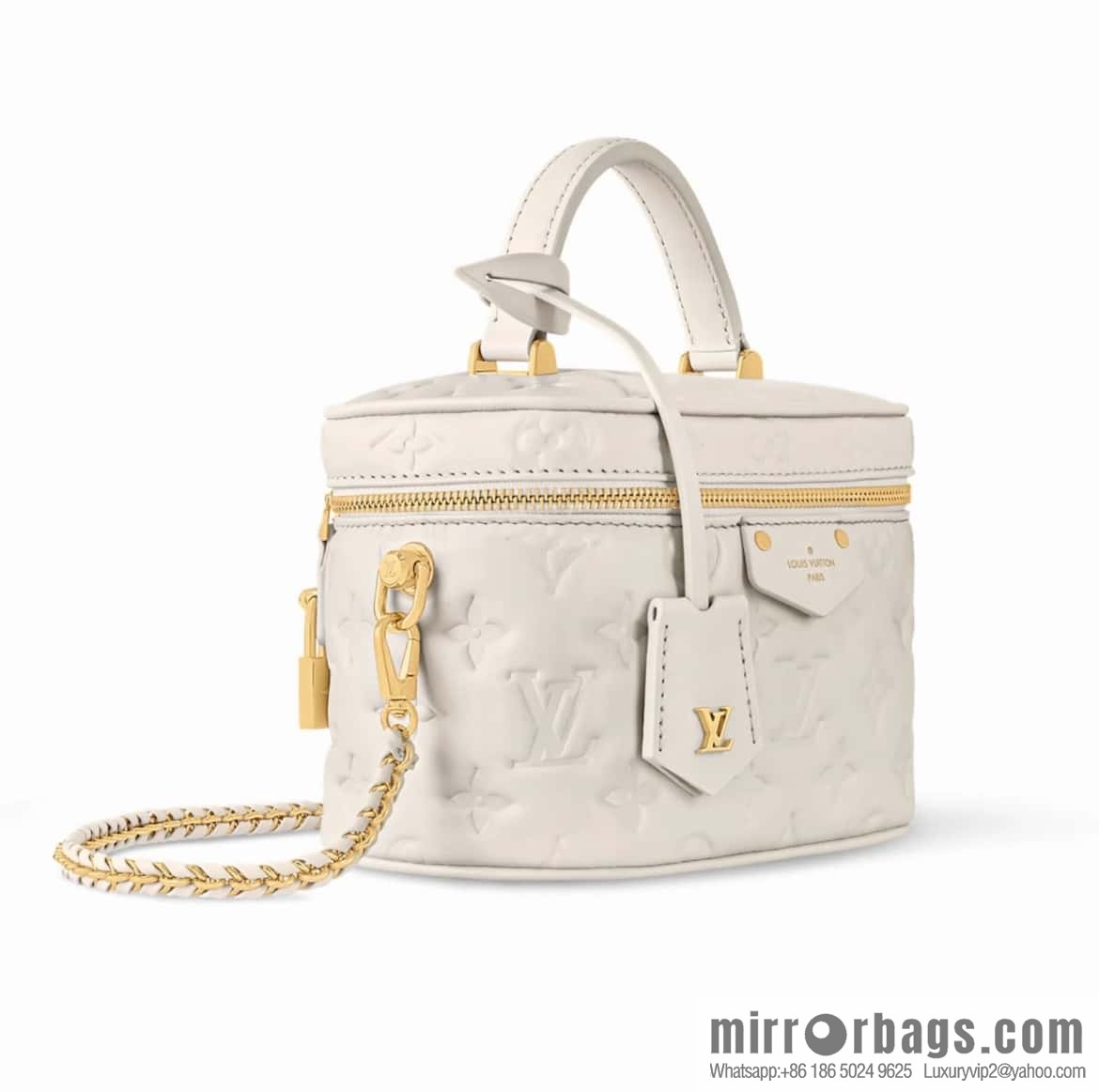 [Original order boutique] M25129 white, full leather embossed cosmetic bag series, variable size chip version M25219 white M25123 black, this Vanity small handbag.