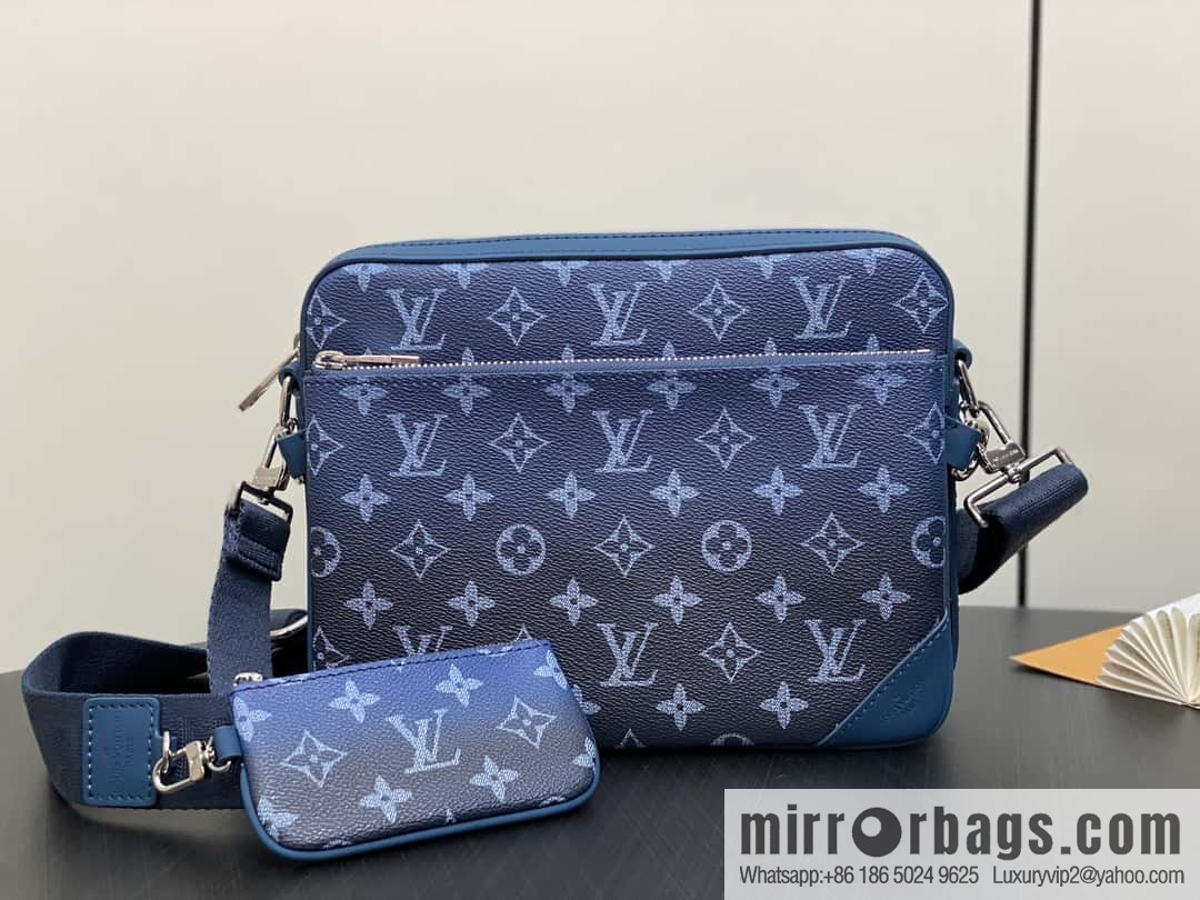 [Original single boutique] M11592 blue gradual change men's bag three-piece series, variable code chip version, the latest Trio mailman bag