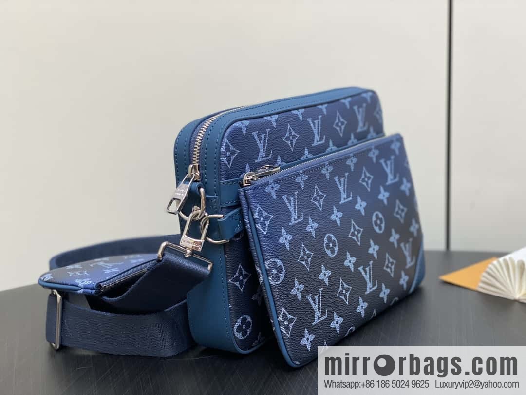 [Original single boutique] M11592 blue gradual change men's bag three-piece series, variable code chip version, the latest Trio mailman bag