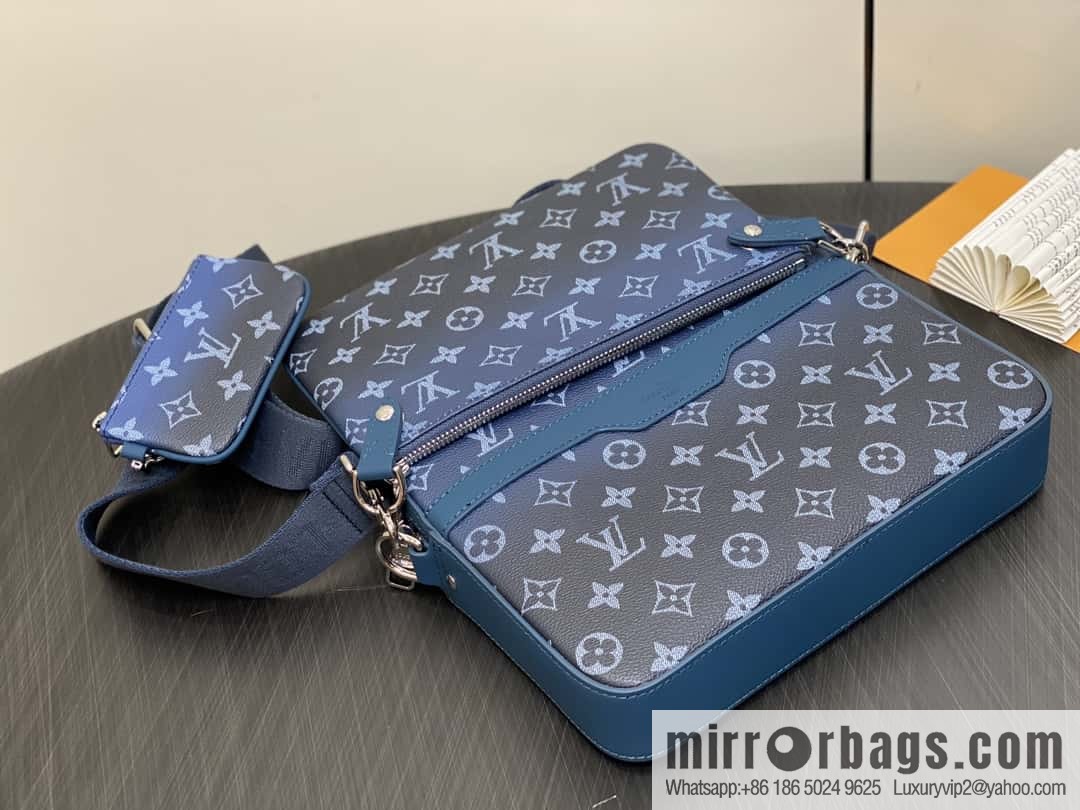 [Original single boutique] M11592 blue gradual change men's bag three-piece series, variable code chip version, the latest Trio mailman bag