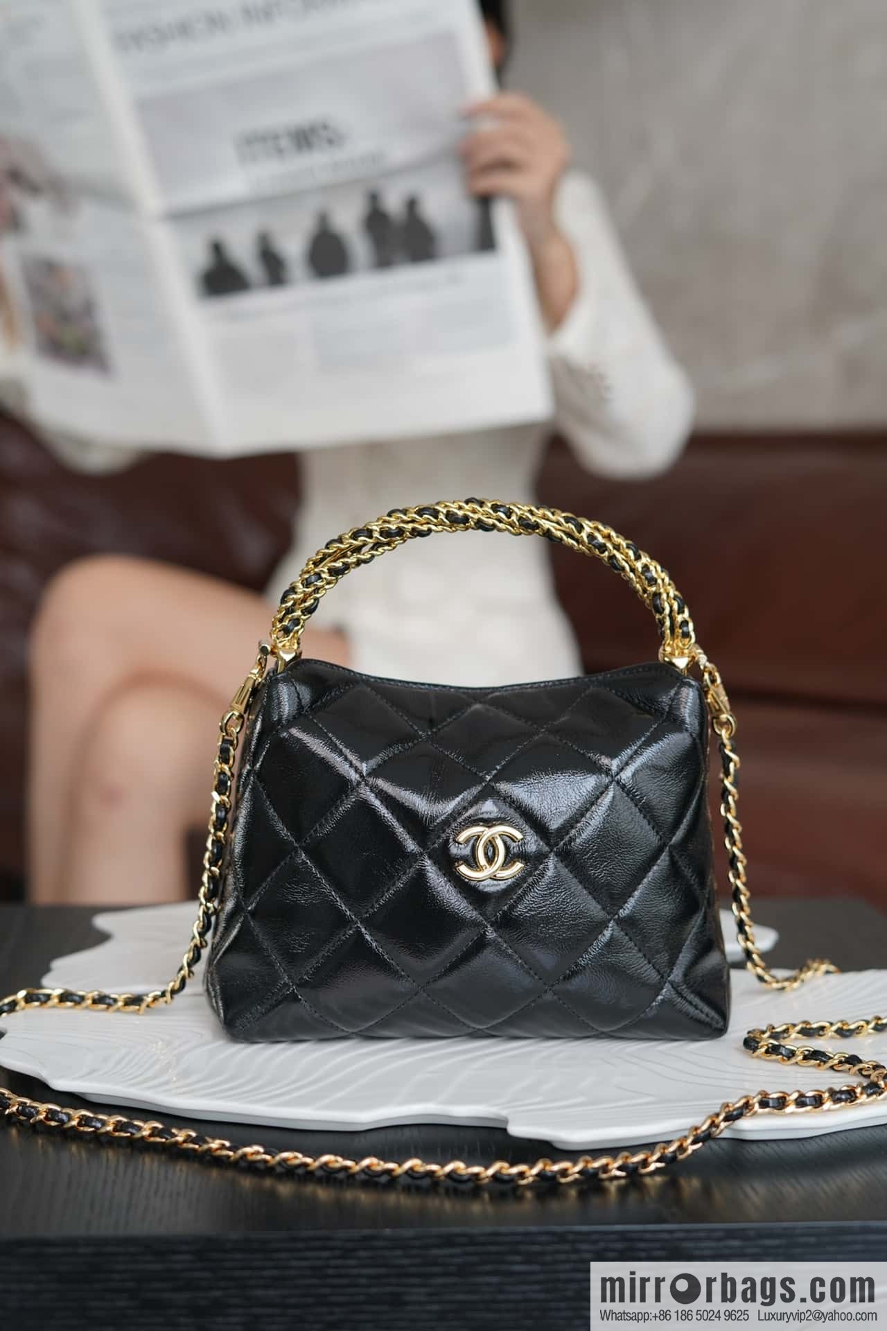 CHANEL 24b new thick chain handle, lunch box bag, black π€ AP4189 B17675 NZG79