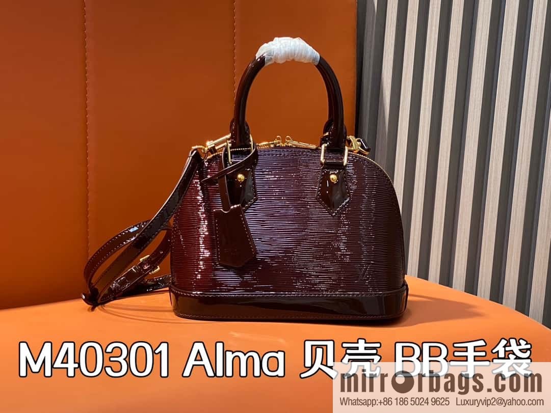 M40301 burgundy patent leather, water ripple shell bag series Alma shell BB handbag M24597 40301 apricot, water ripple (mirror patent leather) This Alma BB handbag