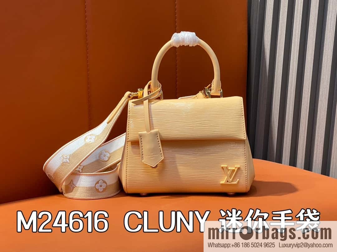 [Original order boutique] M24616 apricot patent leather, water ripple handbag series CLUNY mini handbag M58928 M24616 bright burgundy (cloth shoulder color label)