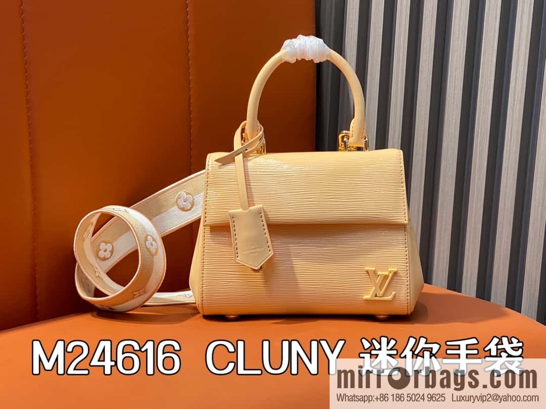 [Original order boutique] M24616 apricot patent leather, water ripple handbag series CLUNY mini handbag M58928 M24616 bright burgundy (cloth shoulder color label)