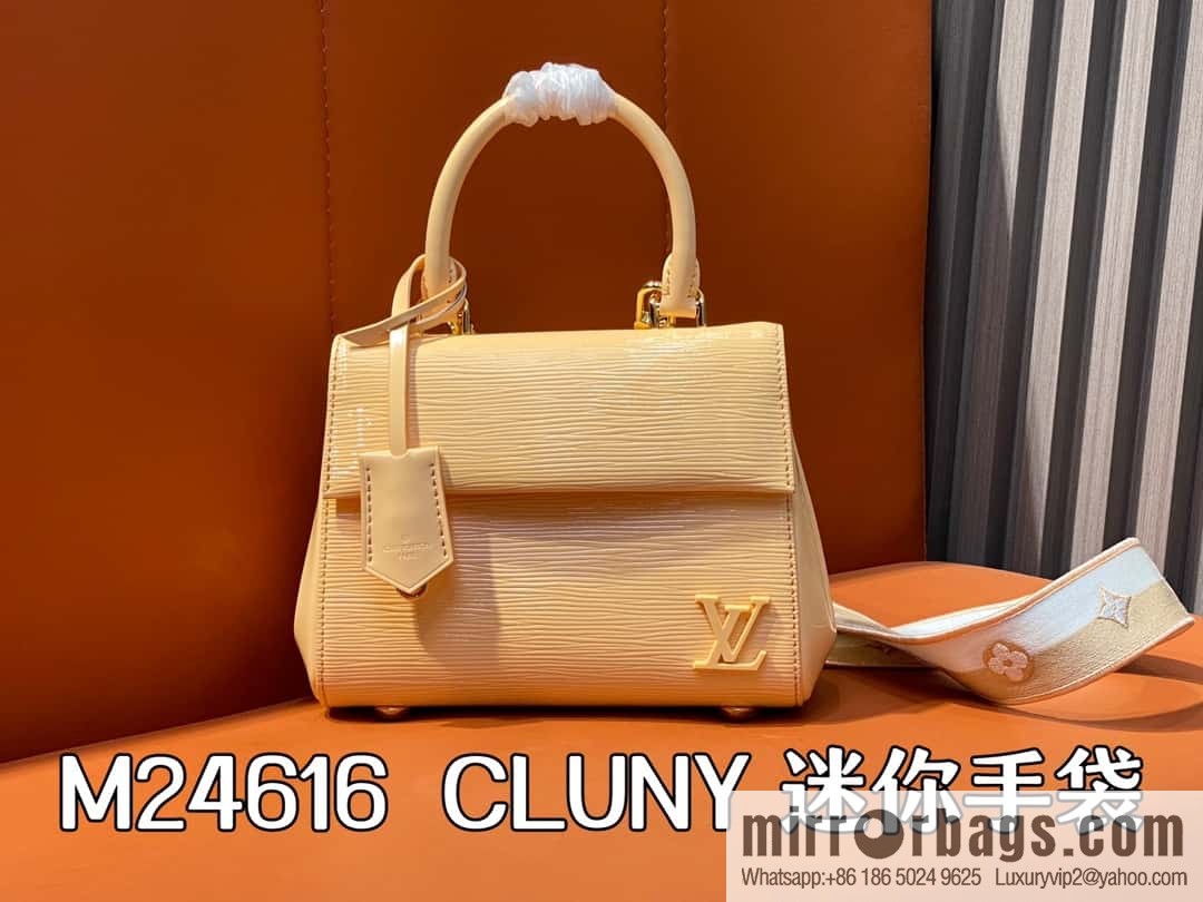 [Original order boutique] M24616 apricot patent leather, water ripple handbag series CLUNY mini handbag M58928 M24616 bright burgundy (cloth shoulder color label)