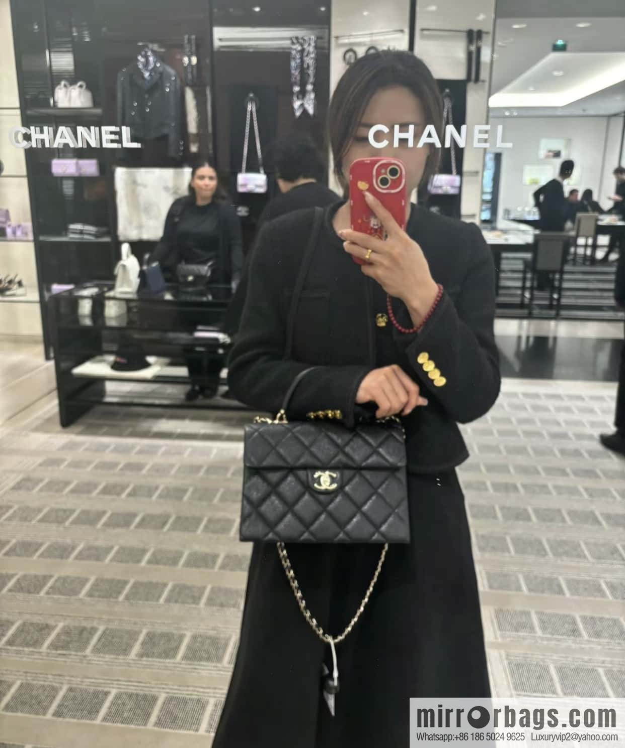 CHANEL 24p handle Kelly box, black large AS4712