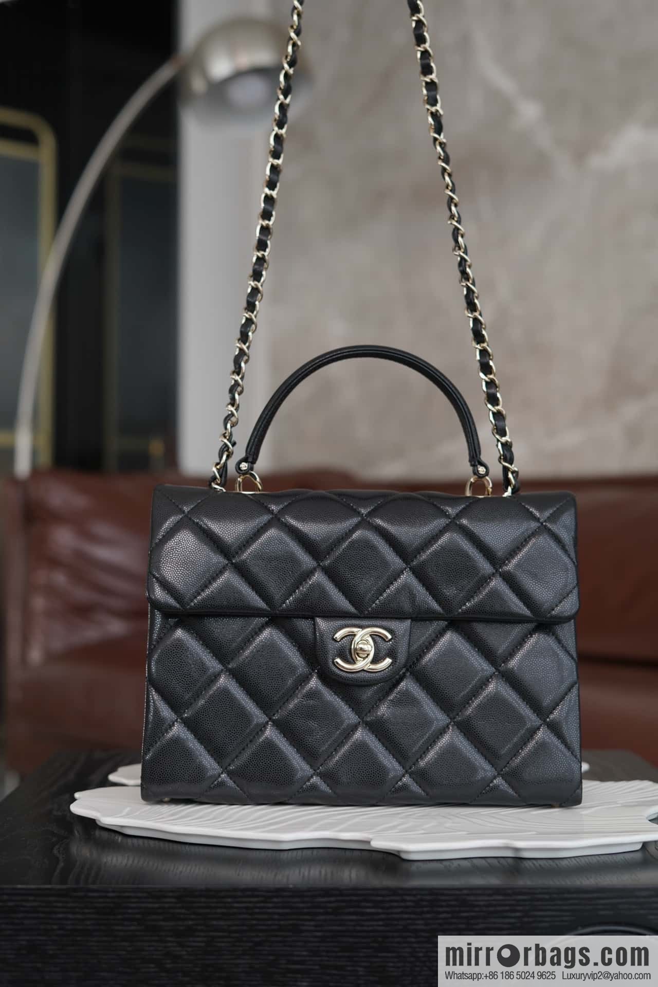 CHANEL 24p handle Kelly box, black large AS4712