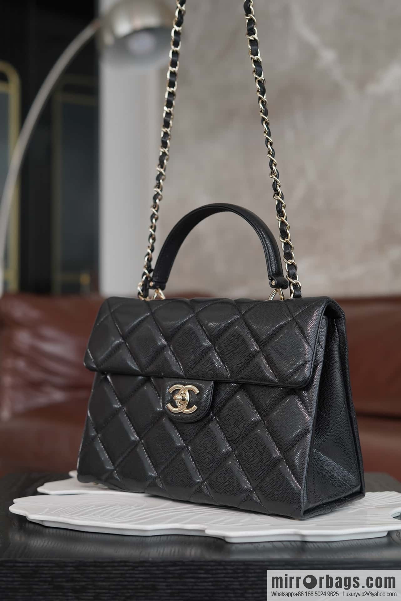 CHANEL 24p handle Kelly box, black large AS4712