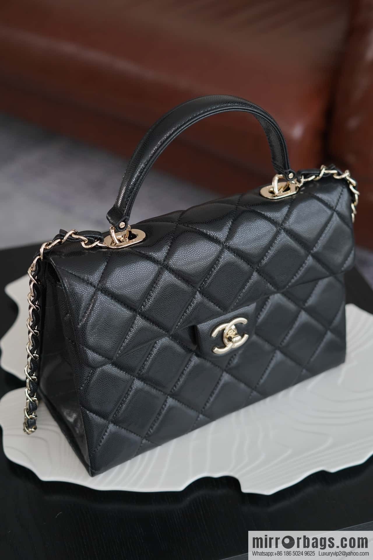 CHANEL 24p handle Kelly box, black large AS4712