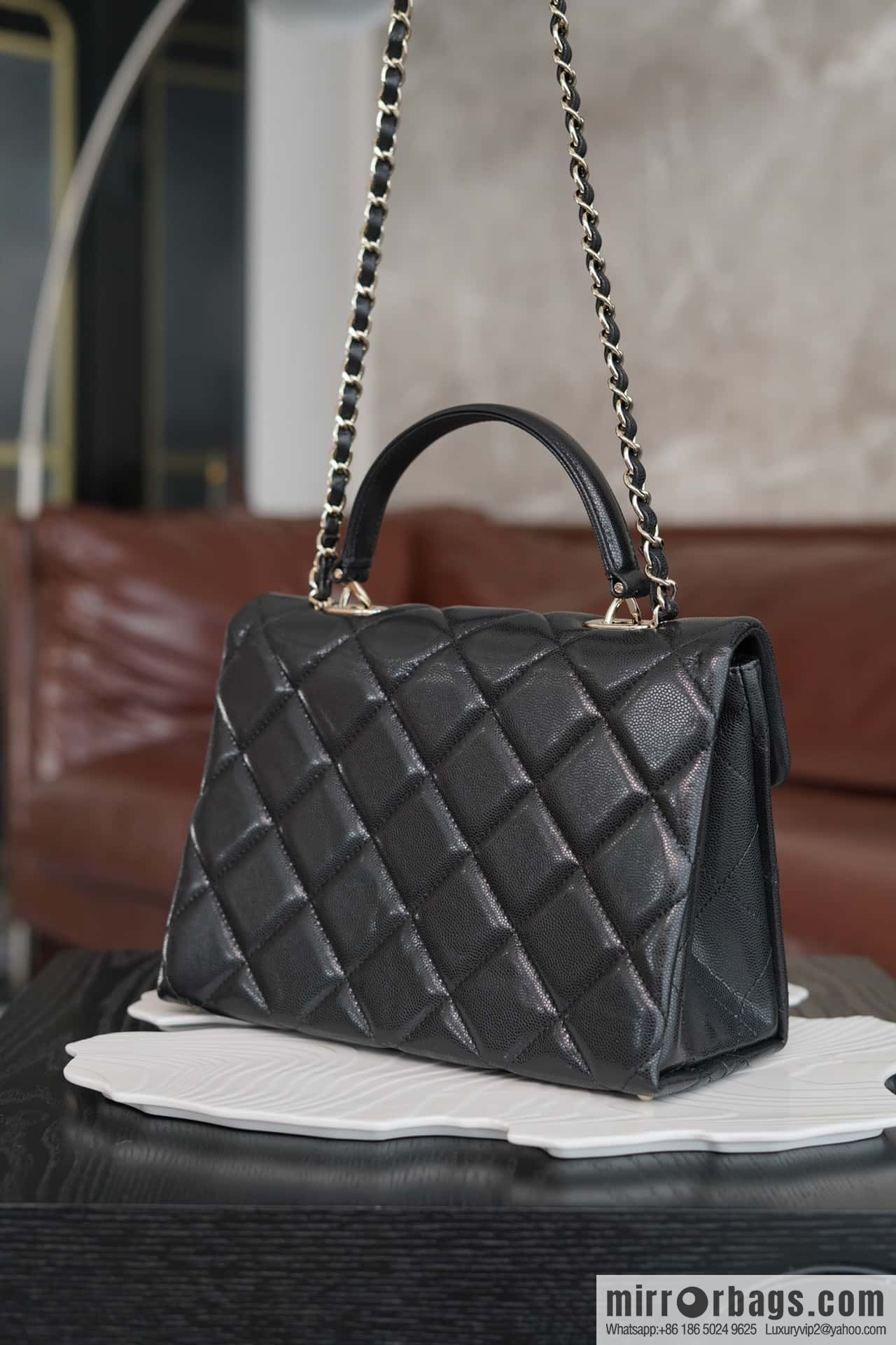 CHANEL 24p handle Kelly box, black large AS4712