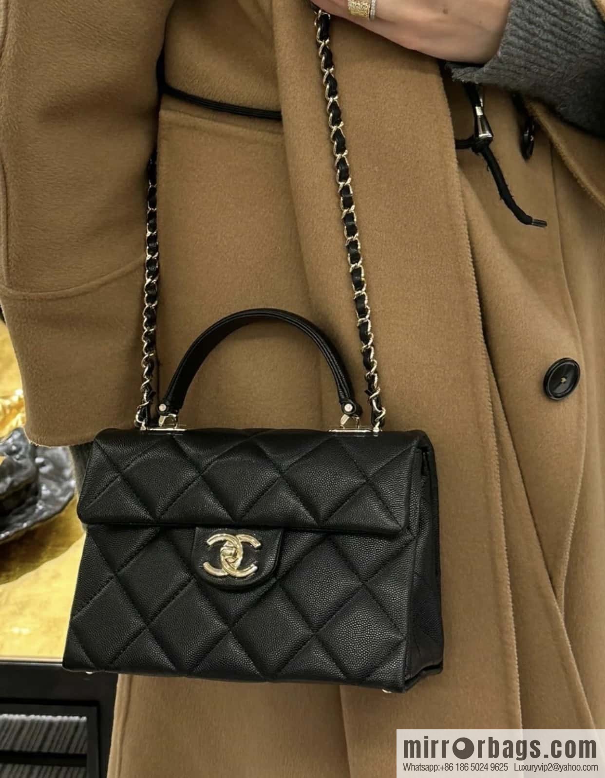 CHANEL 24p handle Kelly box, black small AS4711