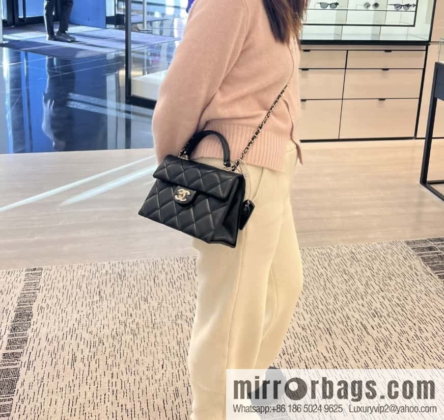 CHANEL 24p handle Kelly box, black small AS4711